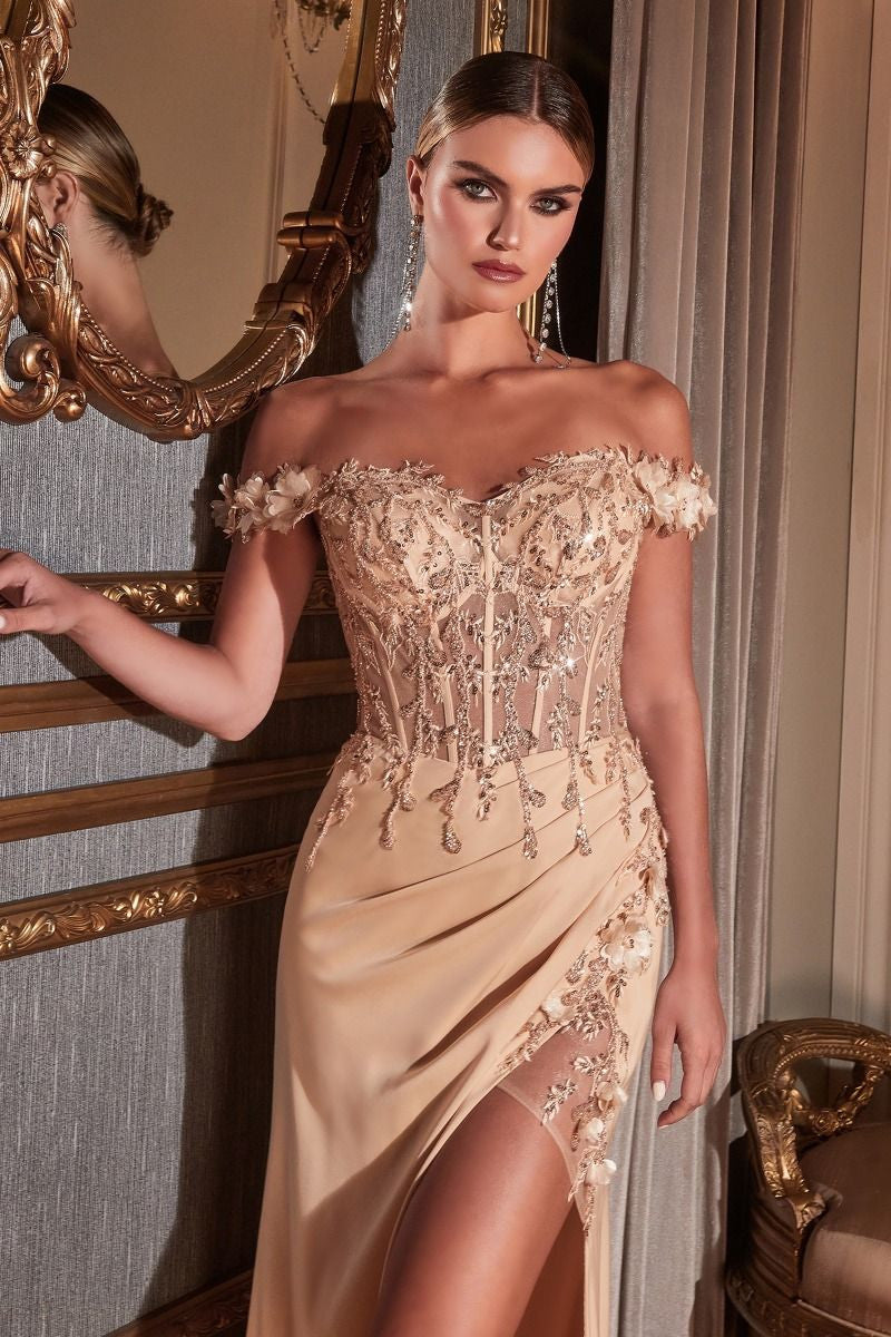 Rosaline Gown Floral Detail Off-The-Shoulder Dress