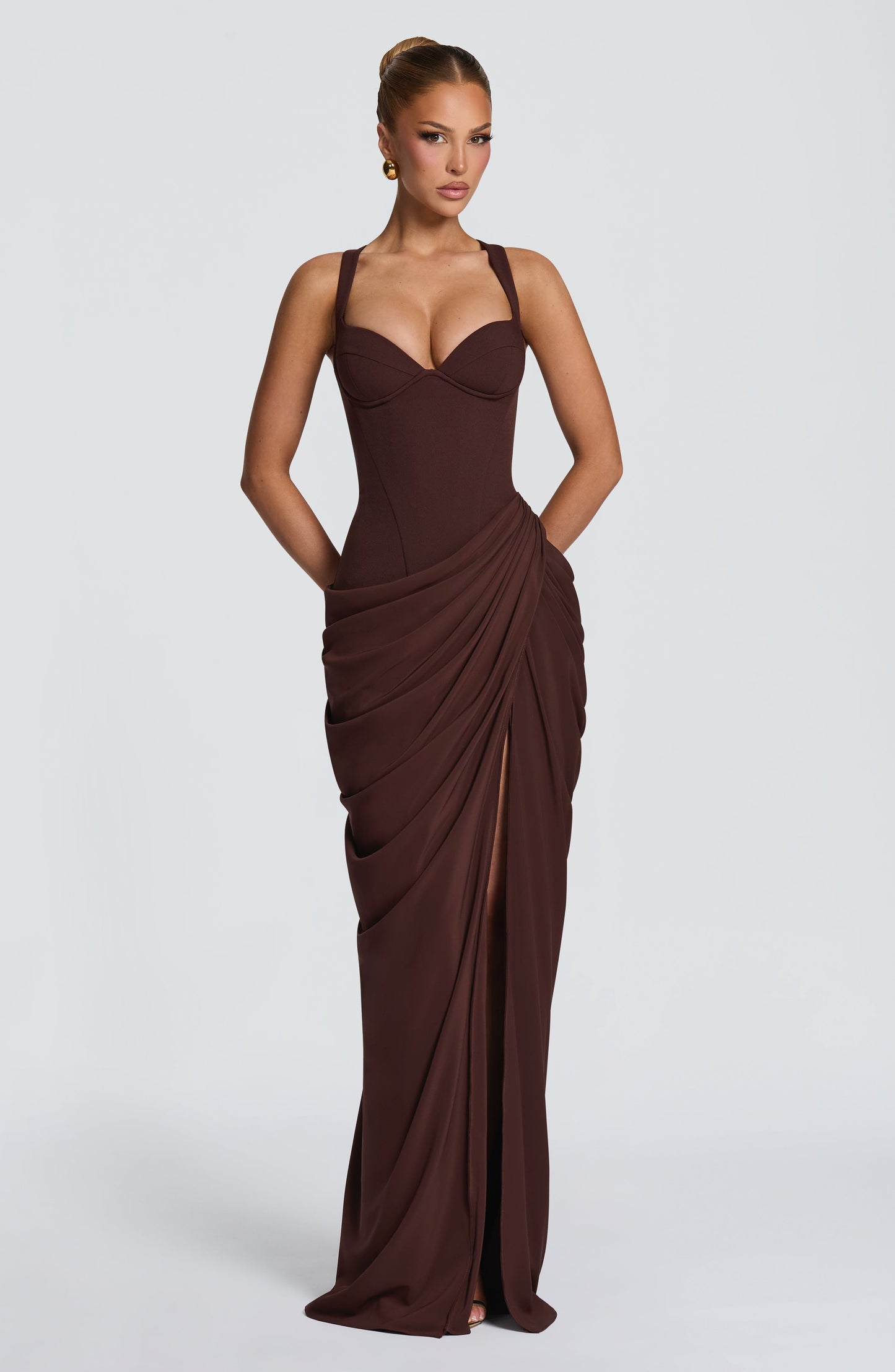 Elara Maxi Dress Plum Brown