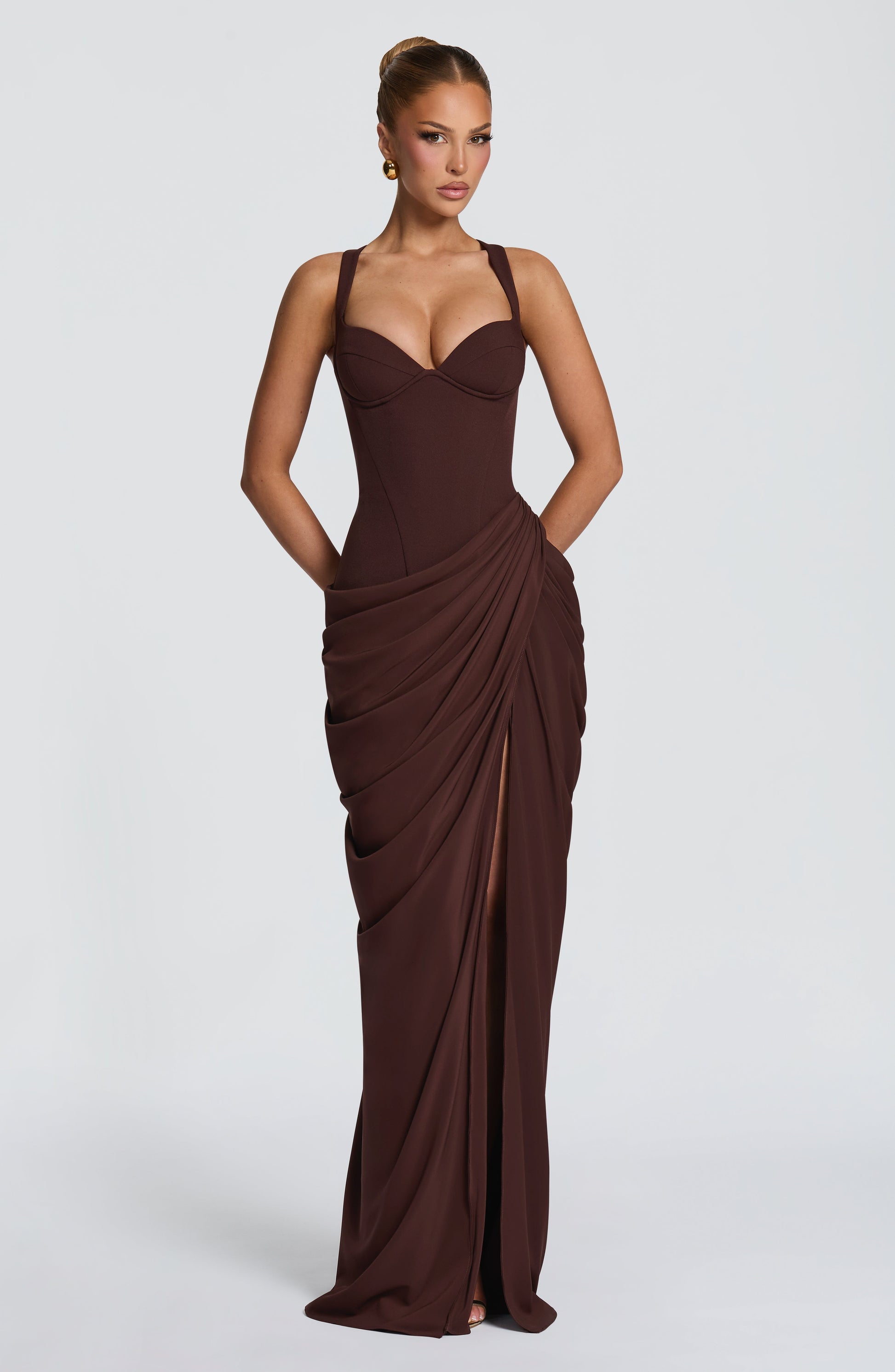 Elara Maxi Dress Plum Brown