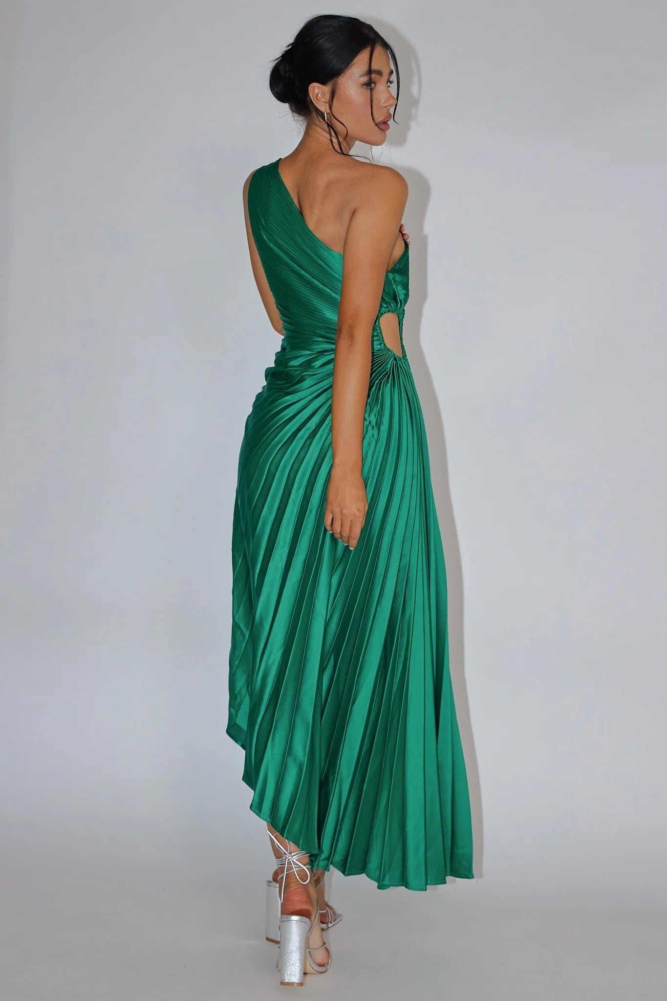 Panama Maxi Dress Kelly Green Pleated Dress With Side Cut Out