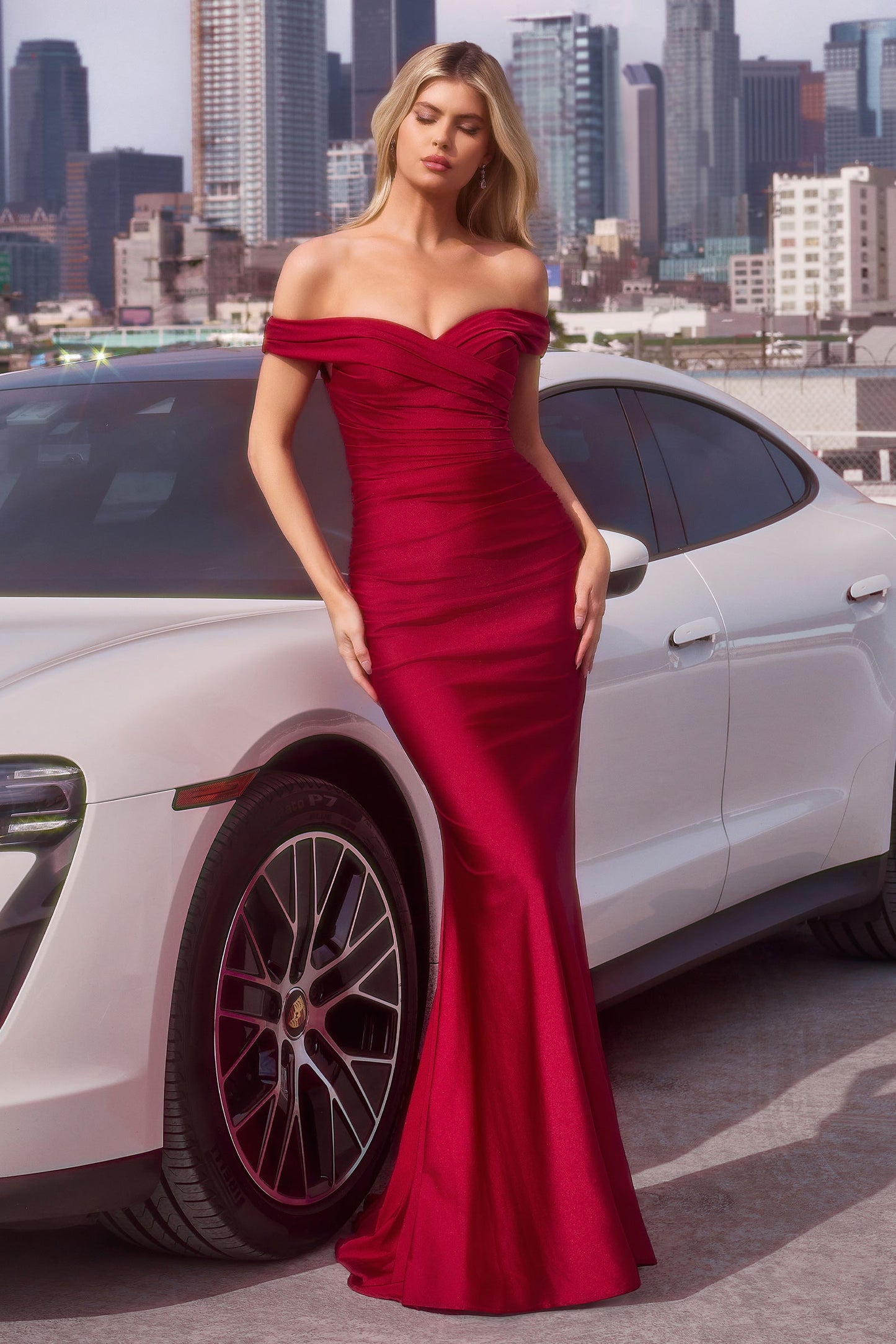 Tinsley Gown Stretch Off-the-Shoulder Dress