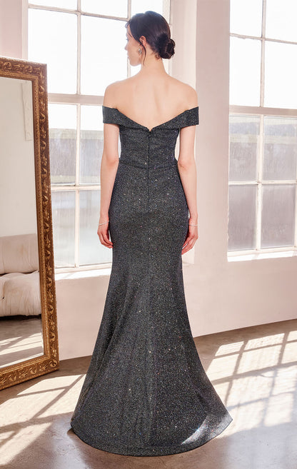 Hollywood Gown Off-the-Shoulder Glitter Mermaid Dress