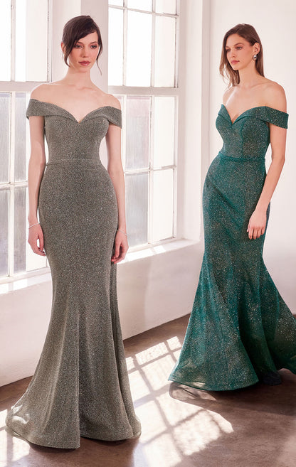 Hollywood Gown Off-the-Shoulder Glitter Mermaid Dress