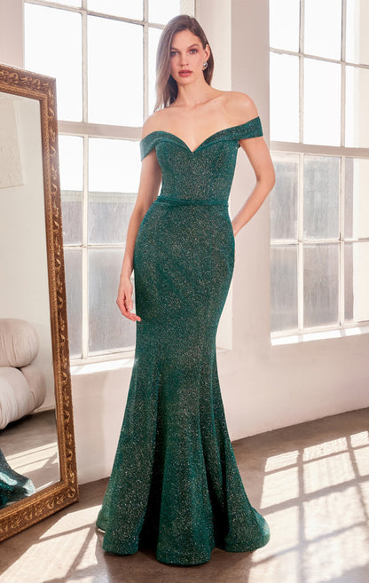 Hollywood Gown Off-the-Shoulder Glitter Mermaid Dress