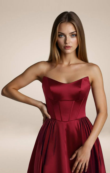 GINNY GOWN SATIN STRAPLESS A- DRESS