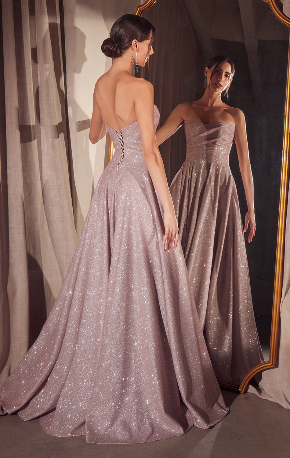 Quinn Gown Long Strapless Glitter A- Dress