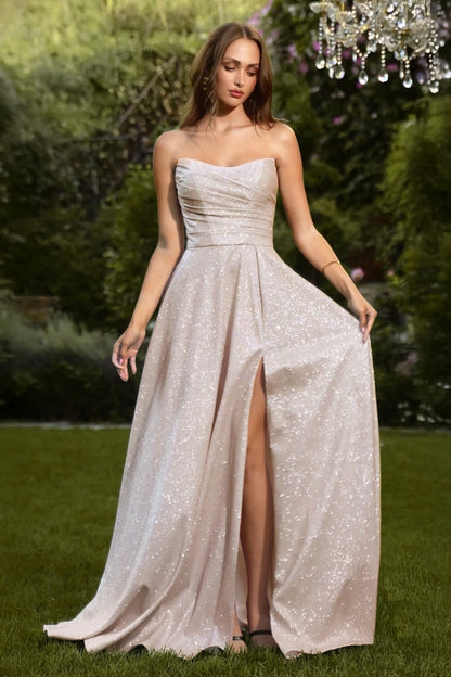 Quinn Gown Long Strapless Glitter A- Dress
