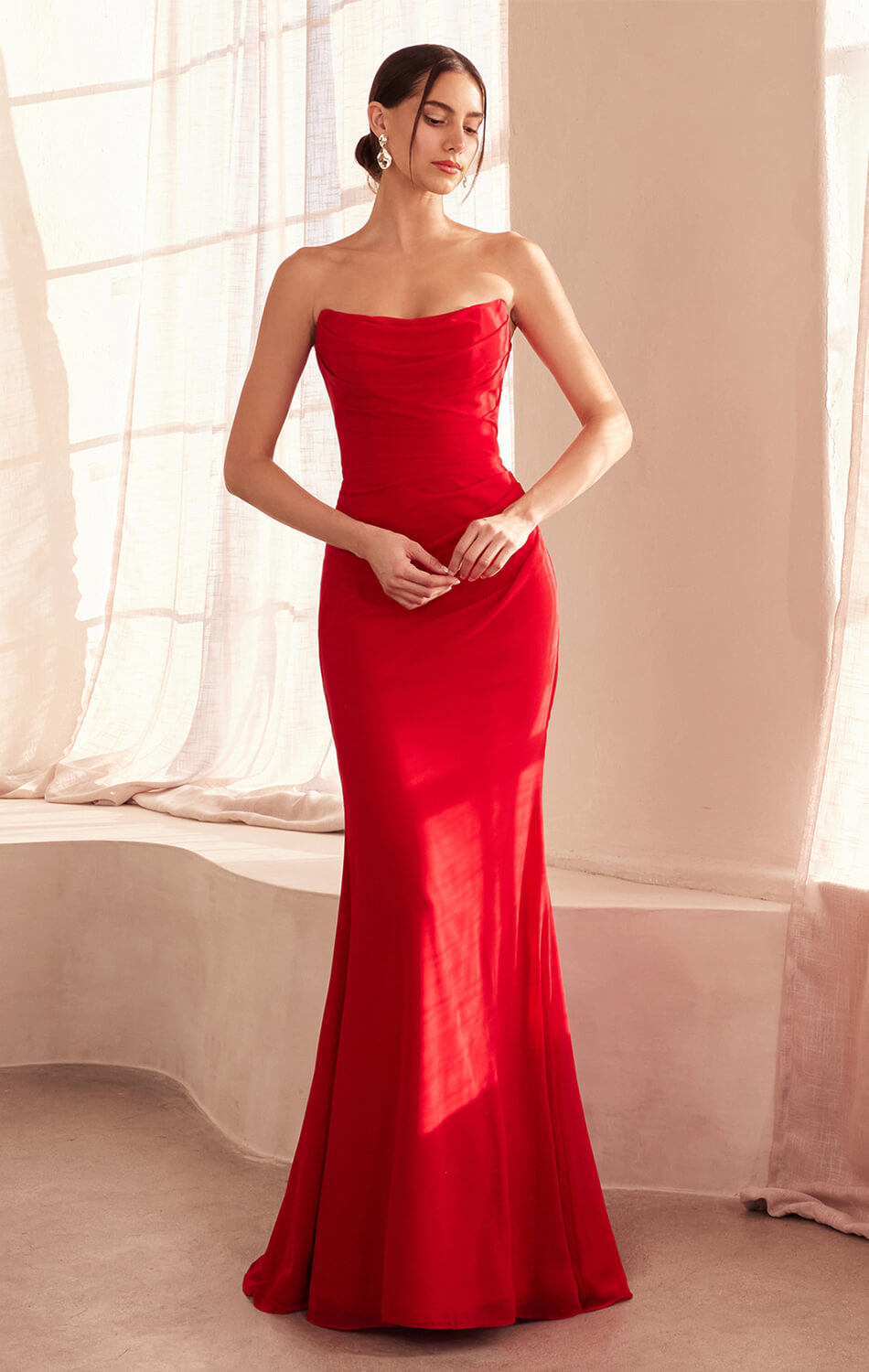 Haven Gown Long Strapless Chiffon Dress