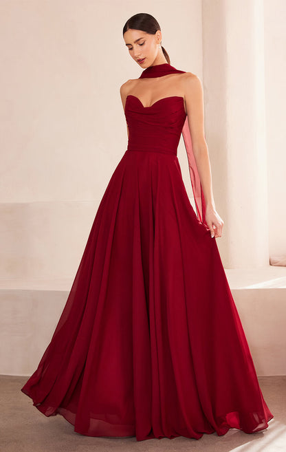 Ella Gown A- Strapless Chiffon Dress With Scarf