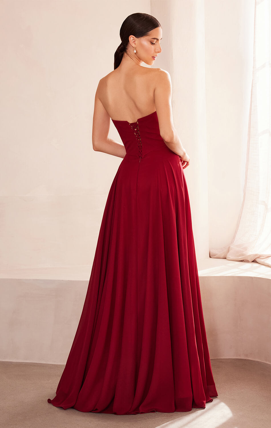 Ella Gown A- Strapless Chiffon Dress With Scarf