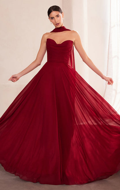 Ella Gown A- Strapless Chiffon Dress With Scarf