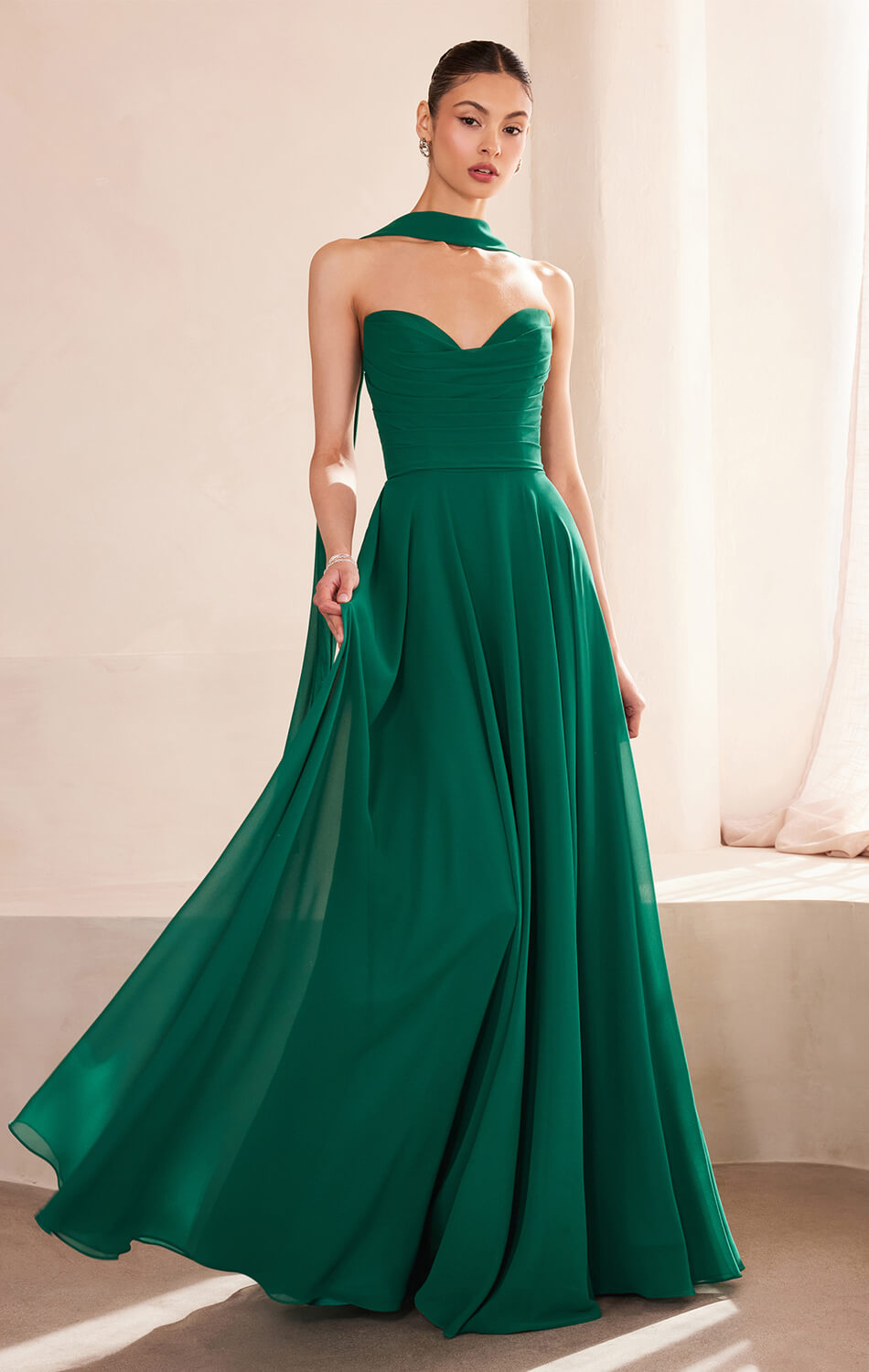 Ella Gown A- Strapless Chiffon Dress With Scarf