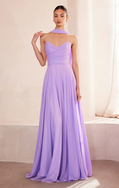 Ella Gown A- Strapless Chiffon Dress With Scarf