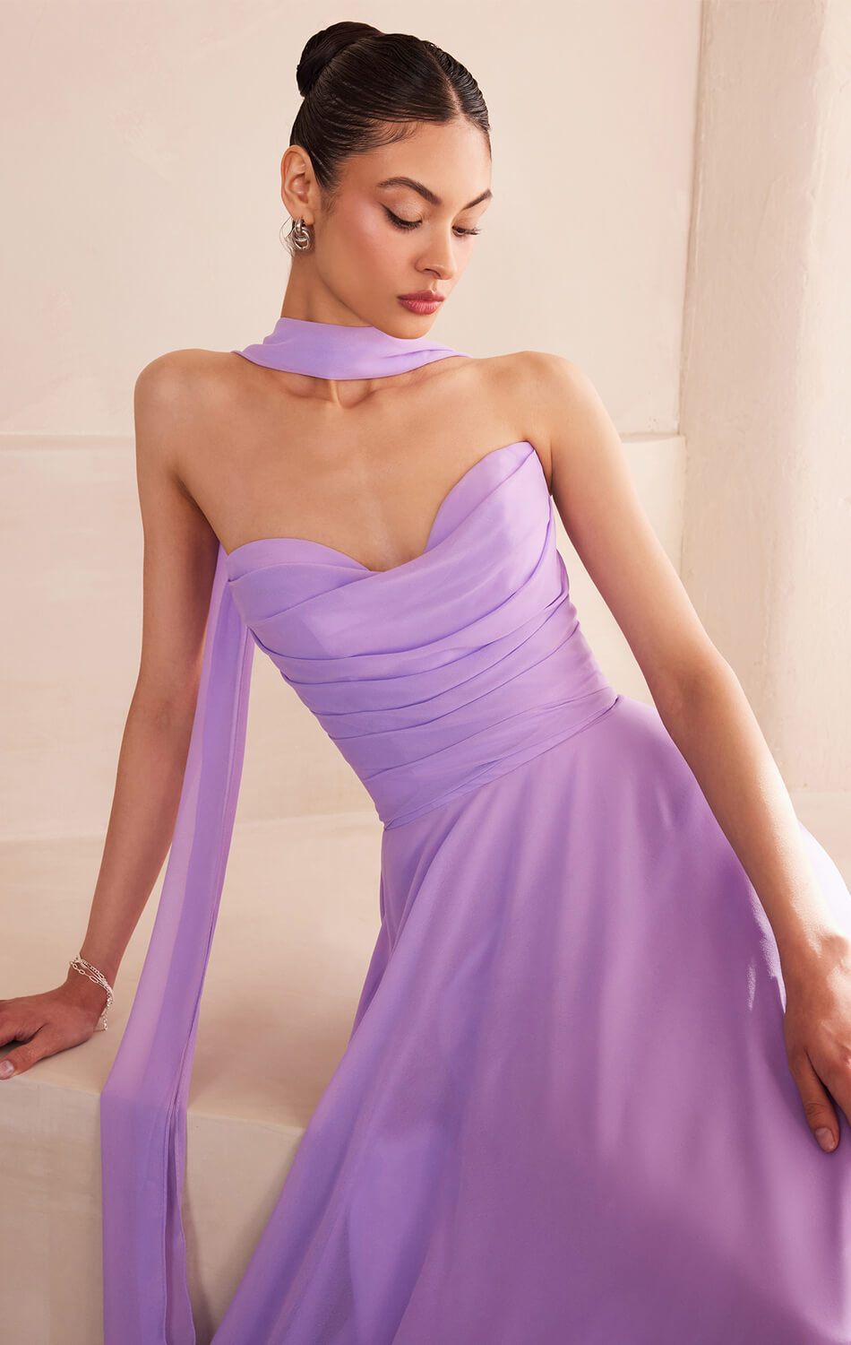 Ella Gown A- Strapless Chiffon Dress With Scarf