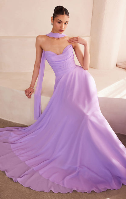 Ella Gown A- Strapless Chiffon Dress With Scarf