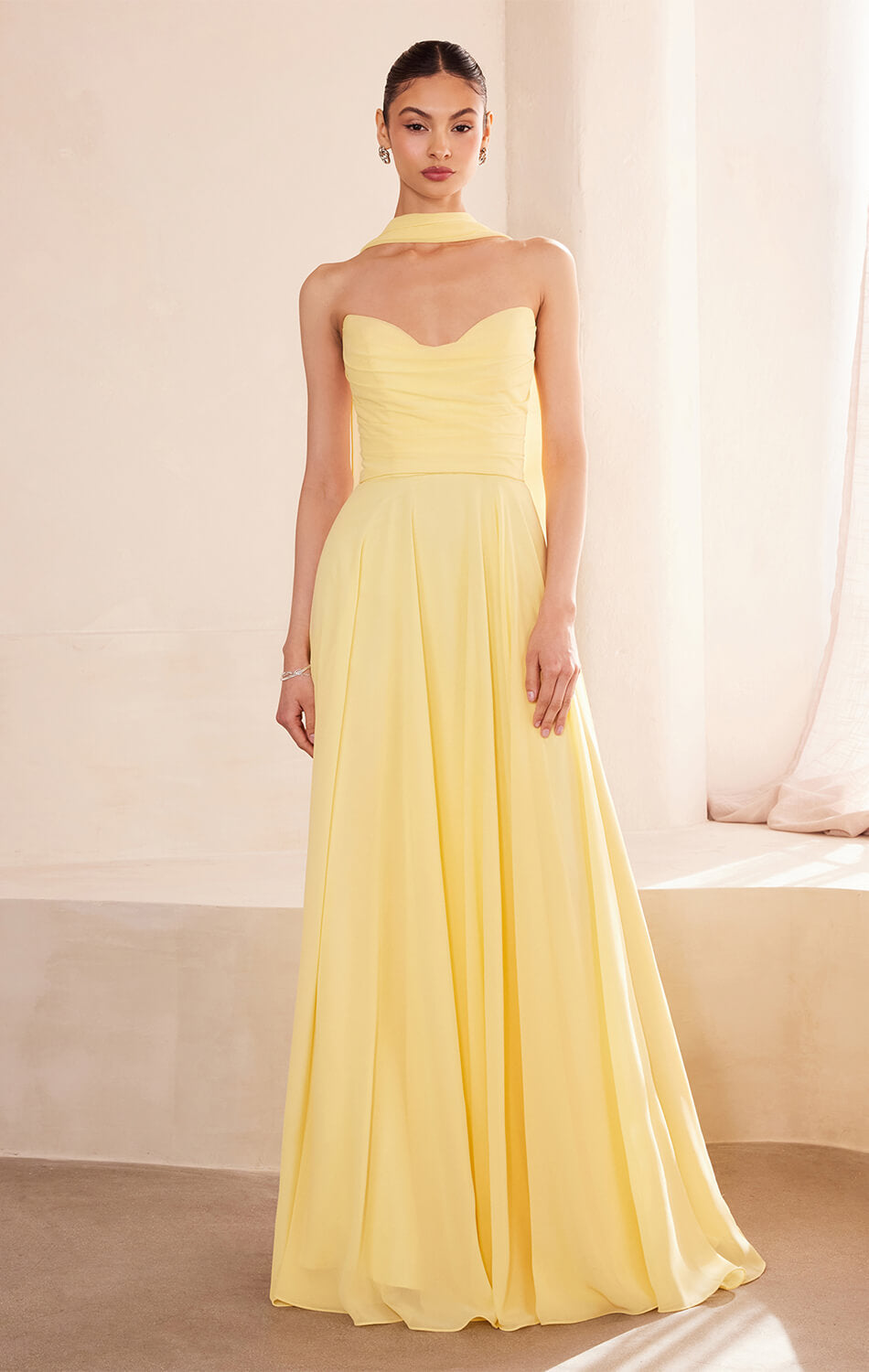Ella Gown A- Strapless Chiffon Dress With Scarf