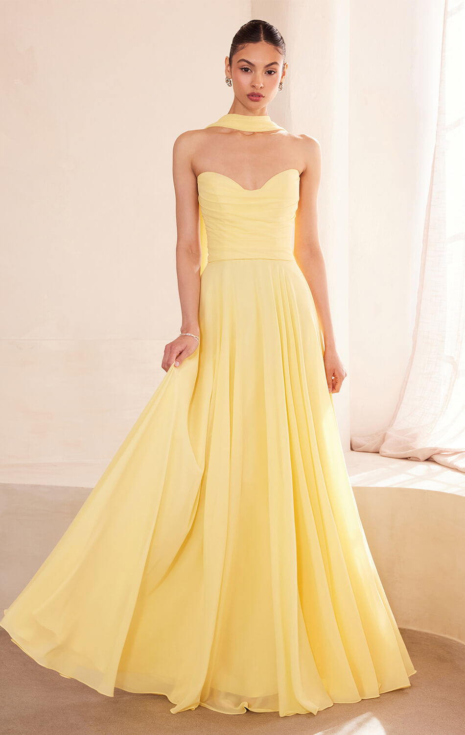 Ella Gown A- Strapless Chiffon Dress With Scarf