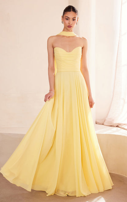 Ella Gown A- Strapless Chiffon Dress With Scarf