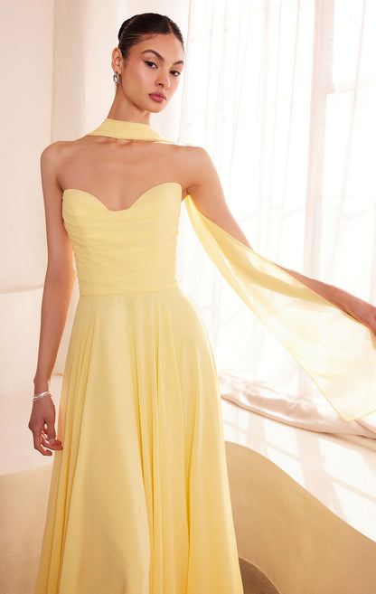 Ella Gown A- Strapless Chiffon Dress With Scarf