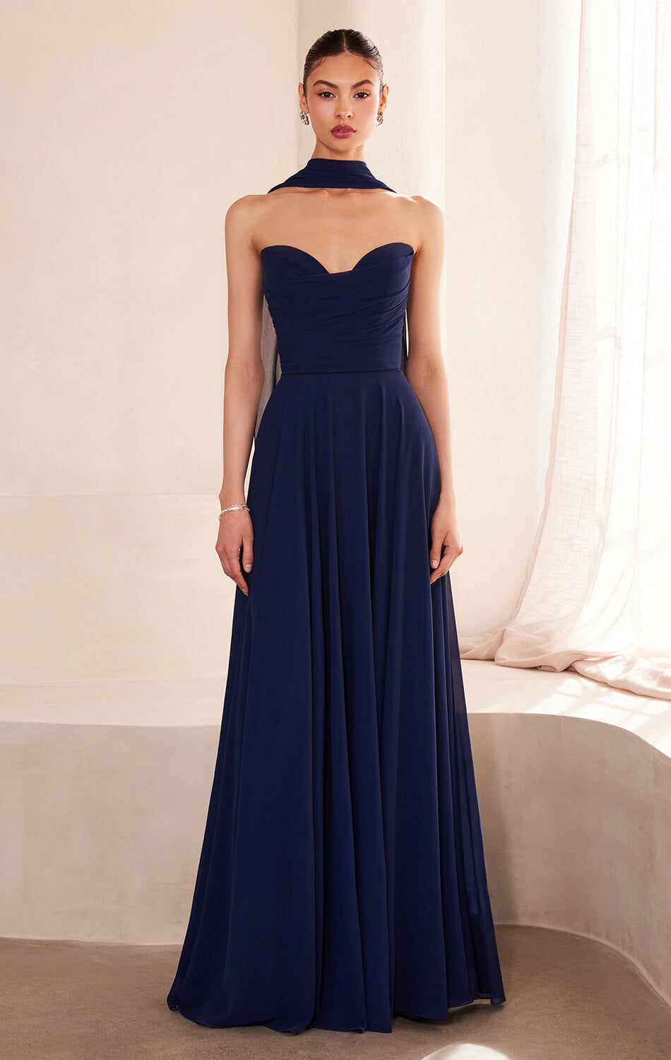 Ella Gown A- Strapless Chiffon Dress With Scarf