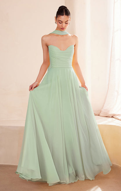 Ella Gown A- Strapless Chiffon Dress With Scarf