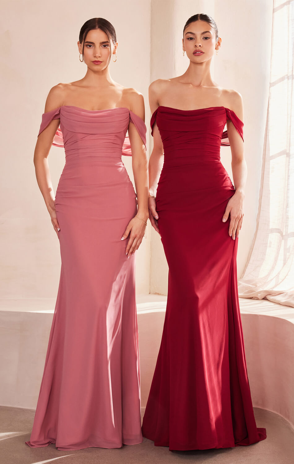 Faye Gown Chiffon Off-the-Shoulder Fitted Dress