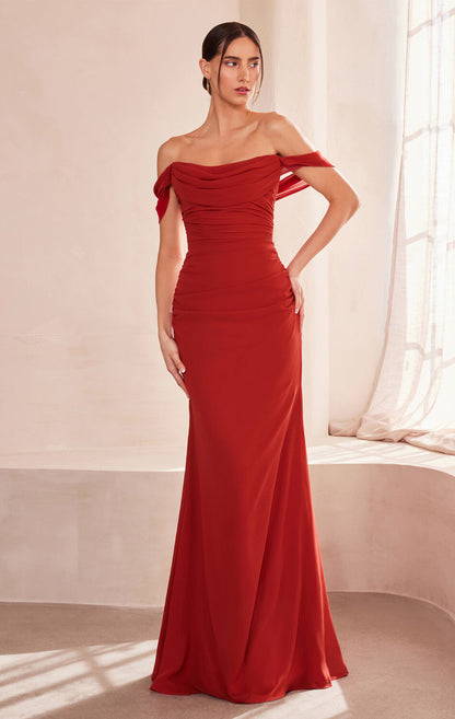 Faye Gown Chiffon Off-the-Shoulder Fitted Dress