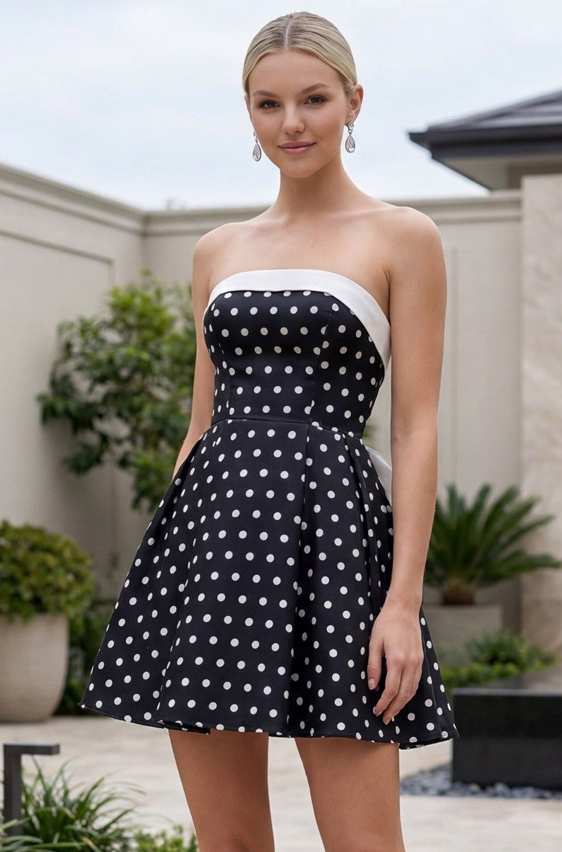 Kittie Mini Dress Polka Dot Cocktail Dress With Bow