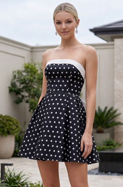 Kittie Mini Dress Polka Dot Cocktail Dress With Bow