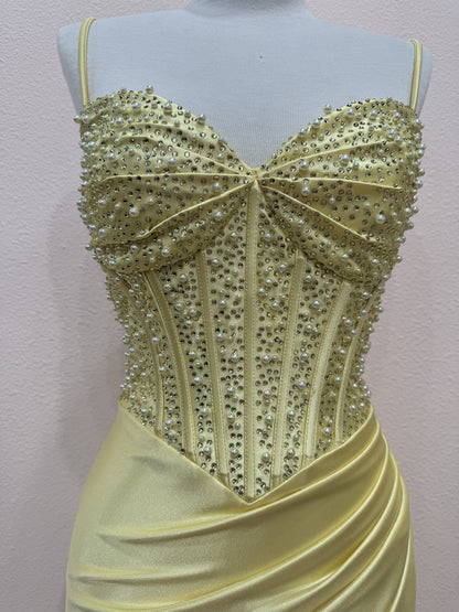 Angie Mini Dress Beaded Corset Satin Cocktail Dress