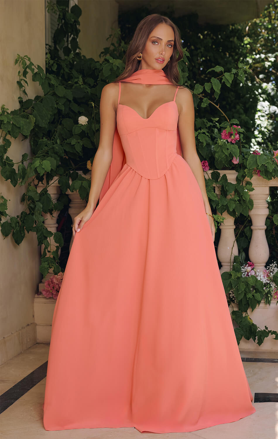EFFIE GOWN A- CHIFFON DRESS WITH SCARF