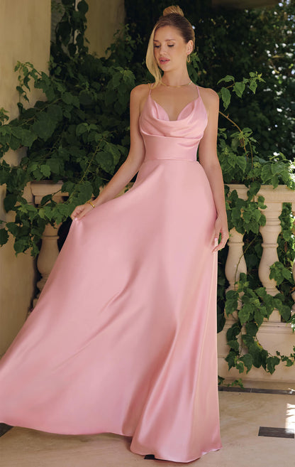 WILLOW GOWN A- SATIN DRESS WITH COWL NECKLINE