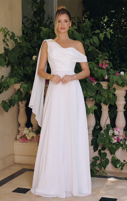 VENUS GOWN OFF-WHITE ONE SHOULDER CHIFFON DRESS