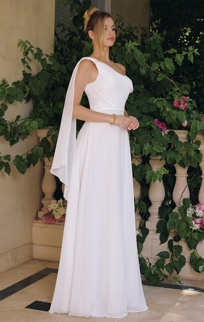VENUS GOWN OFF-WHITE ONE SHOULDER CHIFFON DRESS