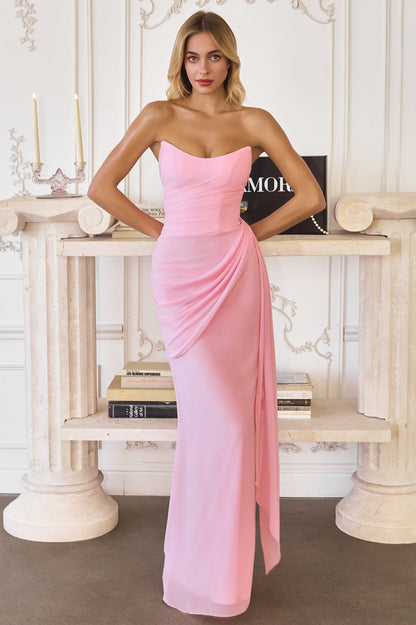 Skyler Gown Strapless Draped Chiffon Dress