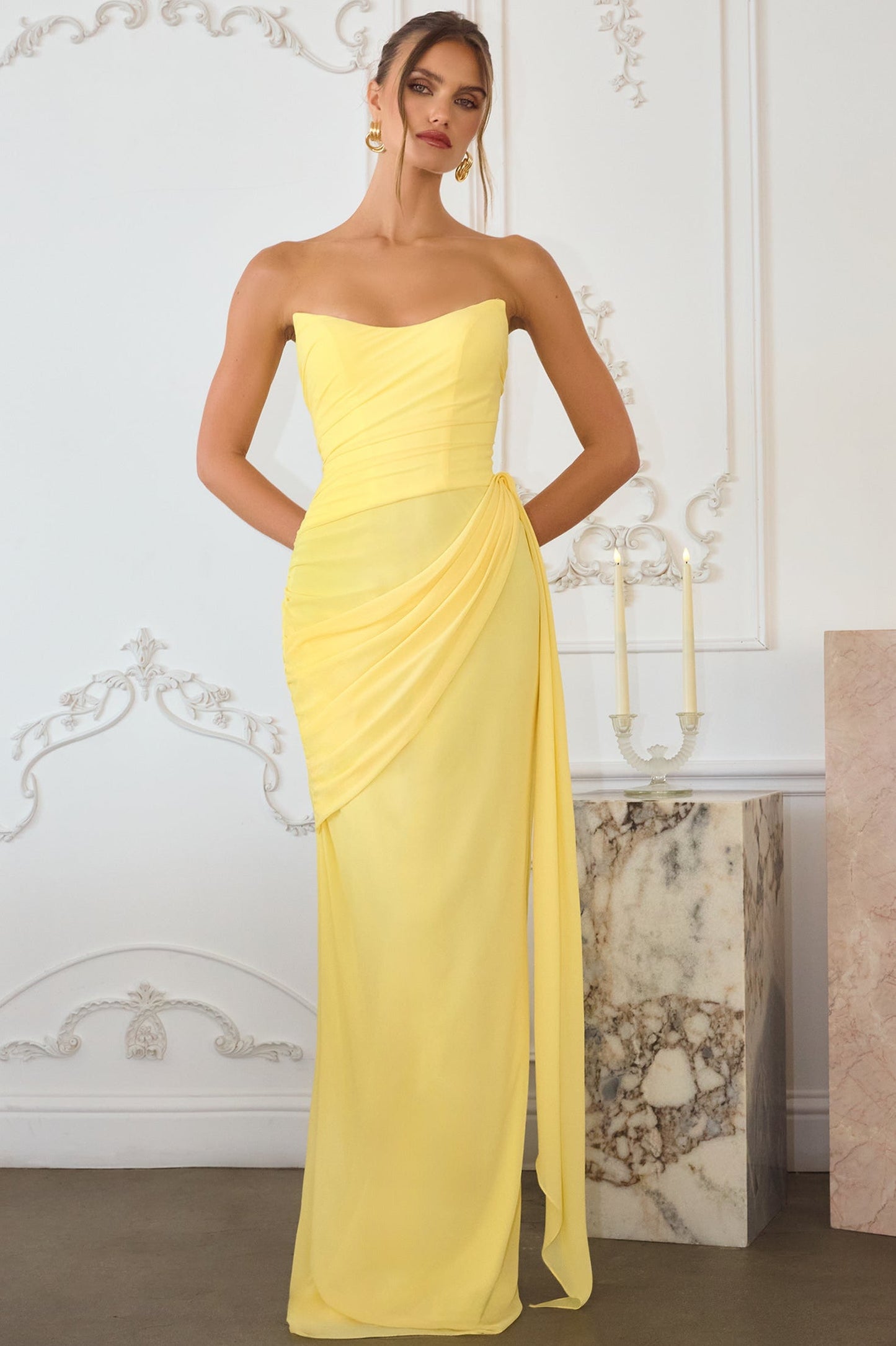 Skyler Gown Strapless Draped Chiffon Dress
