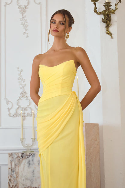 Skyler Gown Strapless Draped Chiffon Dress