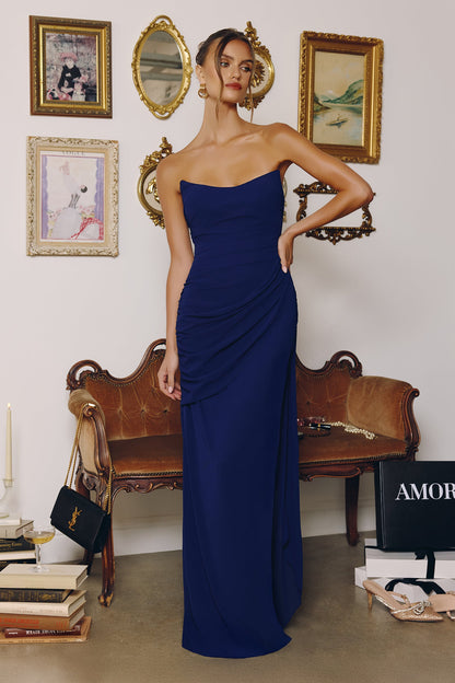 Skyler Gown Strapless Draped Chiffon Dress