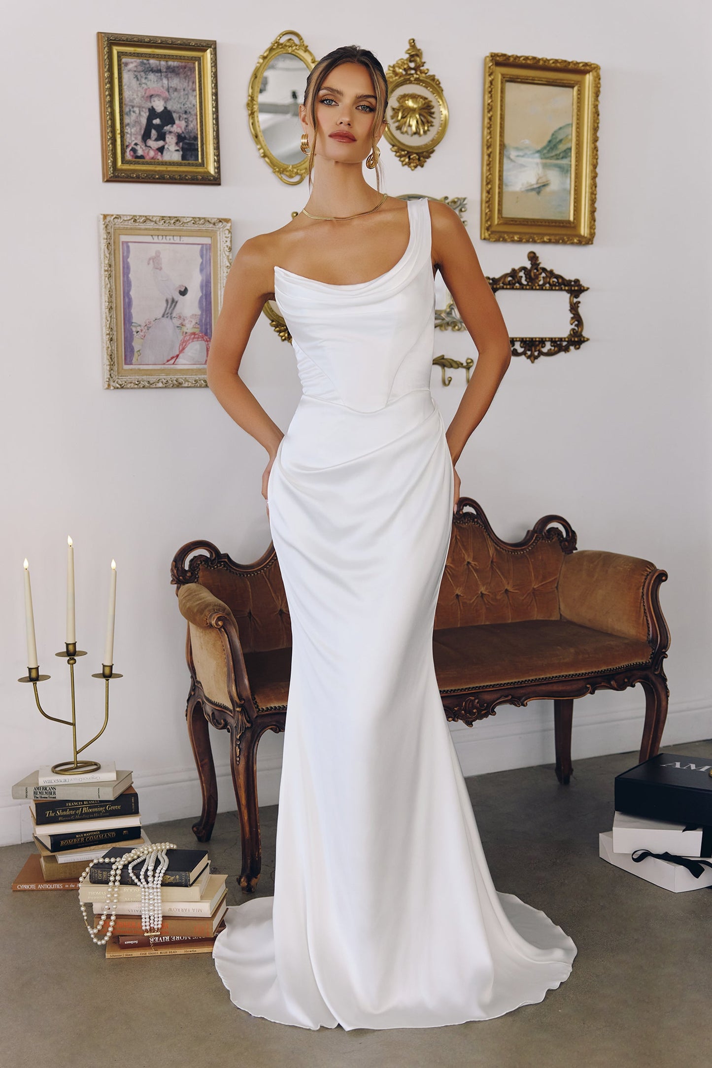 Danilynn Gown Off-White One Shoulder Satin Mermaid Dress