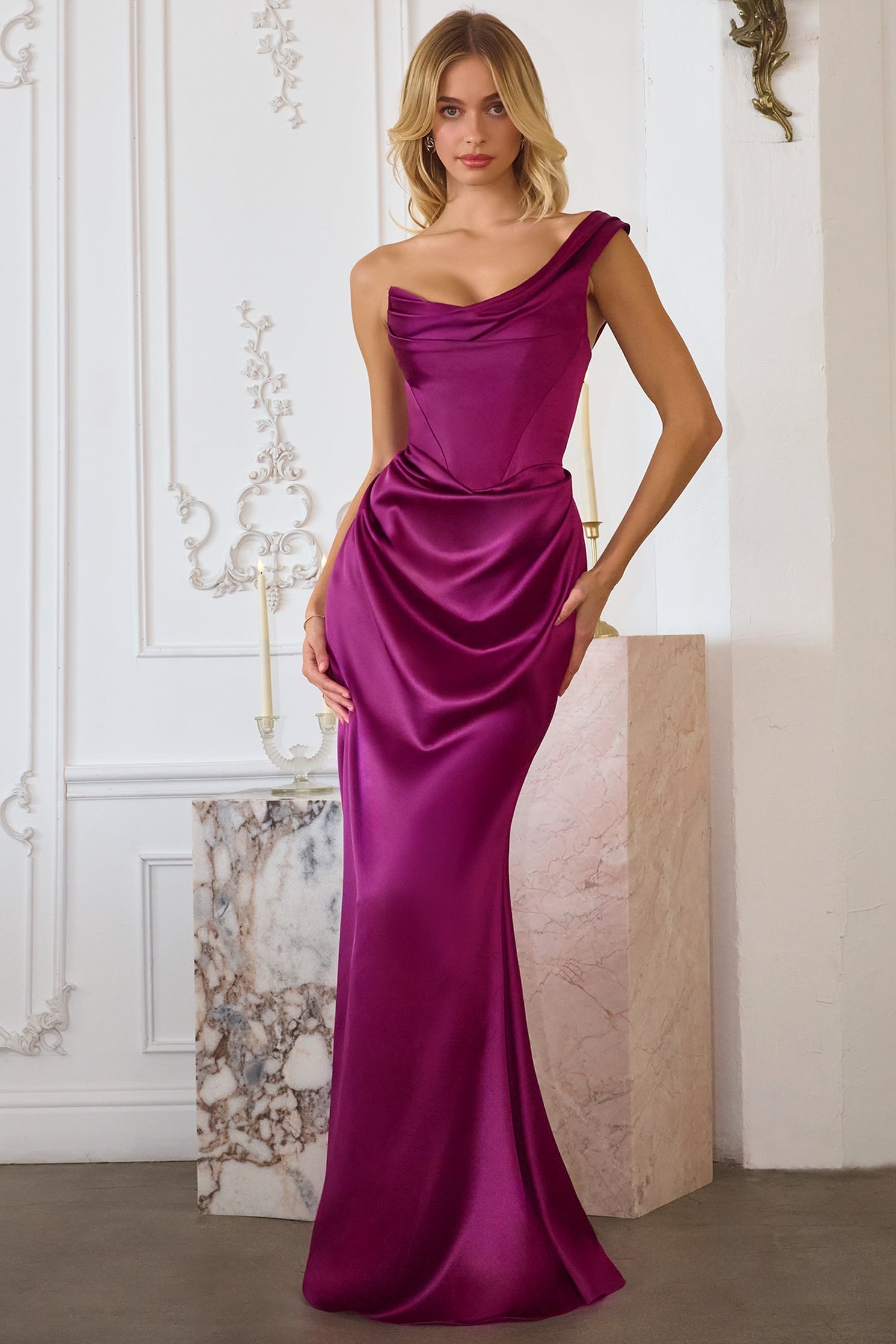 Danilynn Gown One Shoulder Satin Mermaid Dress