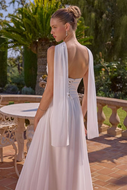 Reese Gown Satin & Chiffon Dress With Scarf Off White