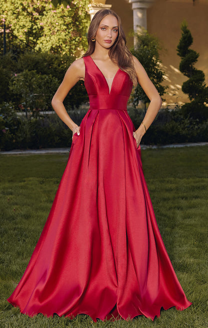 ANDERSYN GOWN MIKADO SATIN A- DRESS WITH POCKETS