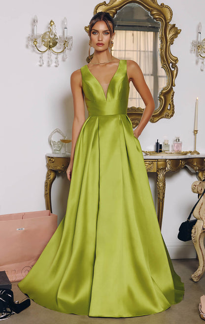 ANDERSYN GOWN MIKADO SATIN A- DRESS WITH POCKETS