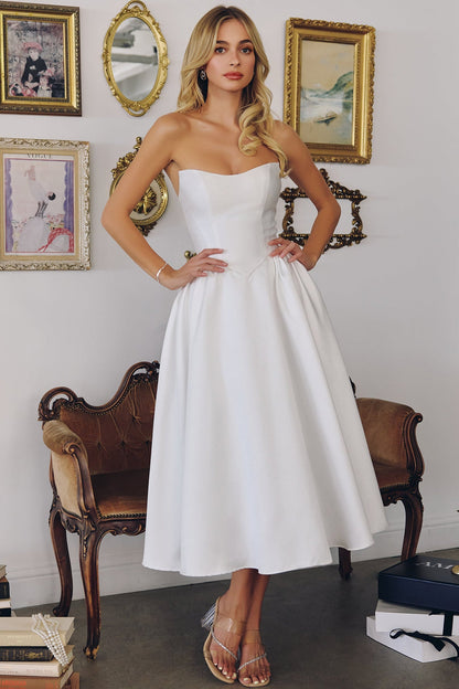 Talullah Midi Dress Off-White Mikado Cocktail Dress
