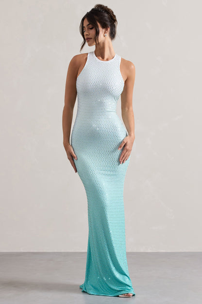 Escala | Mint Ombre Hotfix Racer-Neck Maxi Dress