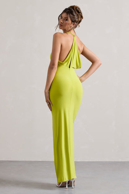 Domenica | Lime Green Halter-Neck Wrap Maxi Dress