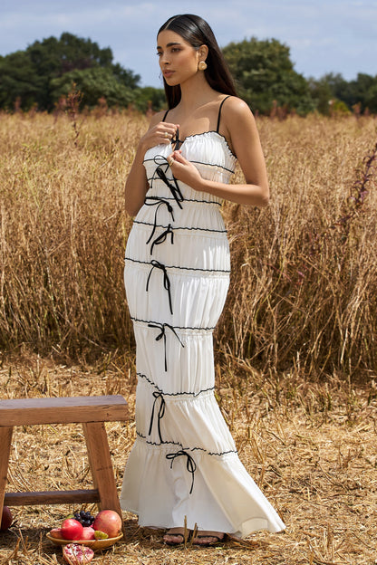 Summer Breeze | White Strappy Gathered Tiered Maxi Dress