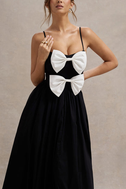 Loved Up | Black Strappy Pleated Maxi Dress With Bows