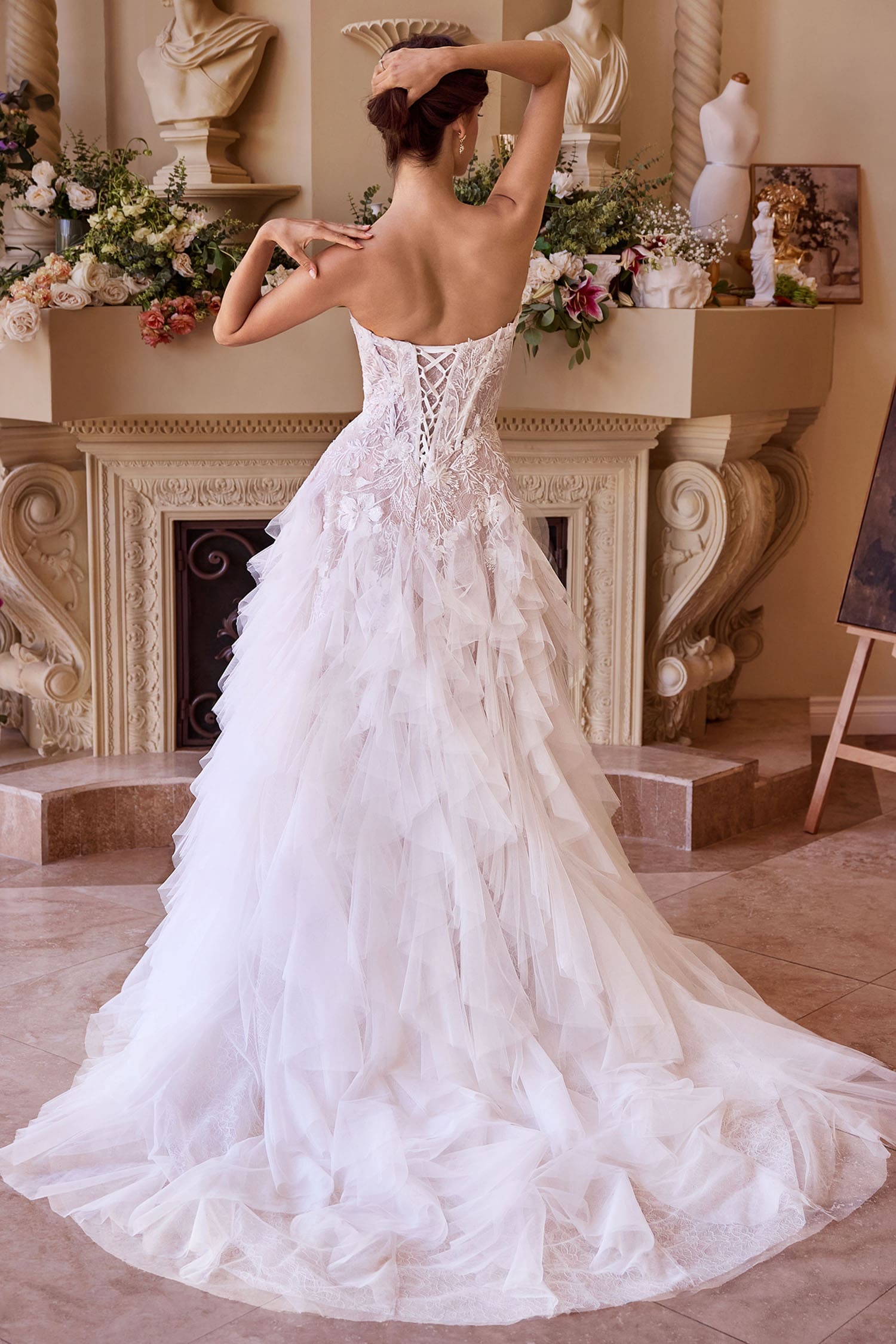 WL016 Strapless Drop Waist Cascading Wedding Dress Andrea & Leo