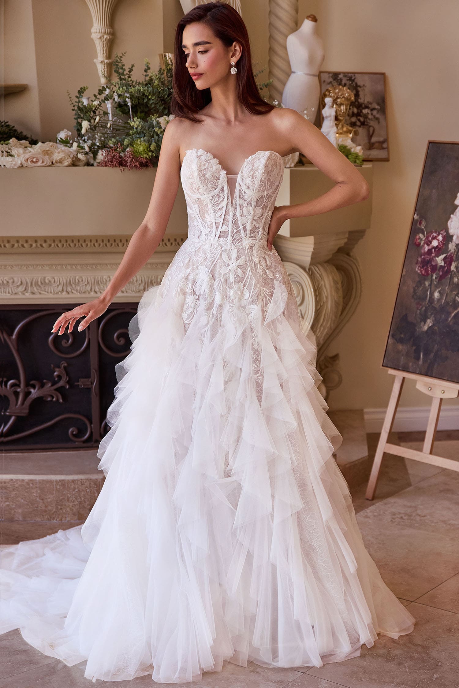 WL016 Strapless Drop Waist Cascading Wedding Dress Andrea & Leo